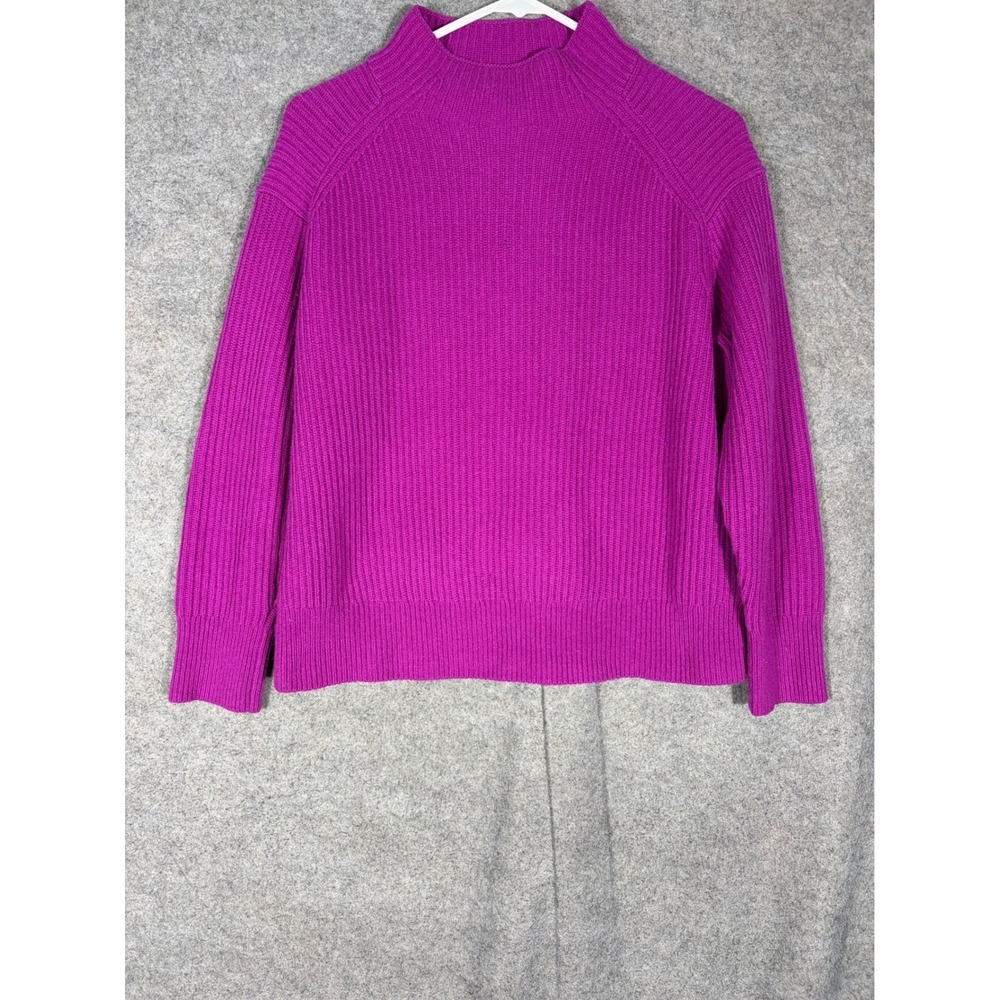 Lands End Women Magenta Purple 100% Cashmere Ribbed Mock Neck Sweater Petite XS